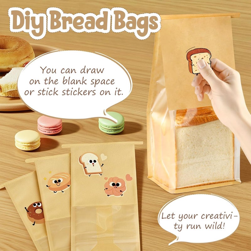 HONKID Bread and Cookie Bags with Seal, 50 Pack 11 x 5.1 x 3.9 Inches Bakery Bags with Window Reusable Tin Tie Tab Lock for Sealed Baked Goods Packaging for Pastry Bagels Breads Goodies Cookie Brown | Brown kraft paper, Transparent window, Food Grade, Stand-up design, Reusable seal, Holds cookie - Image 4